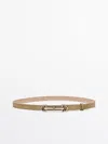 Massimo Dutti Split Leather Belt With Double Buckle In Sand