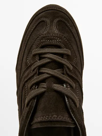Massimo Dutti Split Leather Trainers With Piece Details In Brown