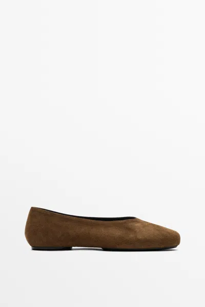 Massimo Dutti Bailarina Em Pele Croute In Cor De Camelo