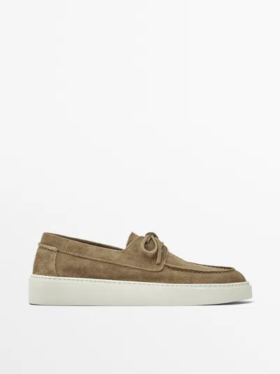 Massimo Dutti Split Suede Deck Shoes In Sand
