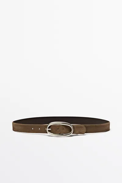Massimo Dutti Split Suede Leather Belt In Brown