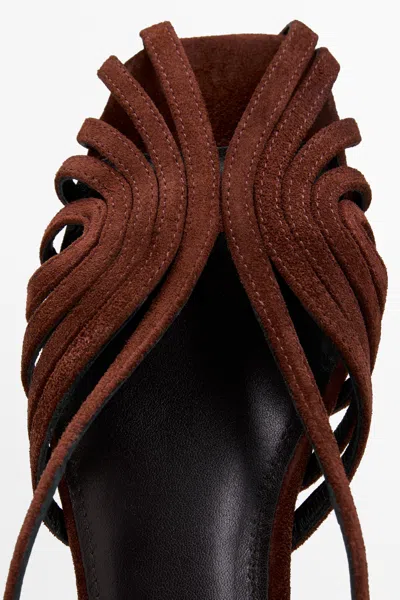 Massimo Dutti Split Suede Leather Cage Sandals In Brown