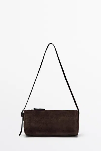 Massimo Dutti Split Suede Leather Crossbody Bag In Chocolate