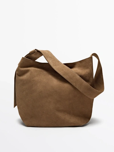 Massimo Dutti Split Suede Leather Handbag In Multicolor