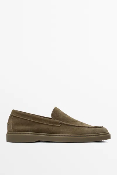 Massimo Dutti Split Suede Leather Loafer In Brown