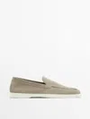 Massimo Dutti Split Suede Leather Loafers In Sand