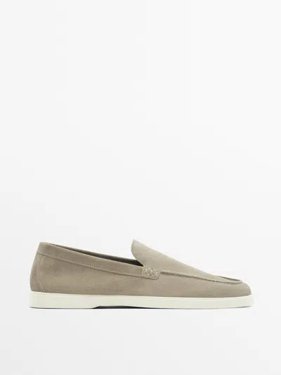 Massimo Dutti Split Suede Leather Loafers In Sand