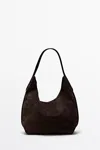 Massimo Dutti Split Suede Leather Mini Bag In Chocolate