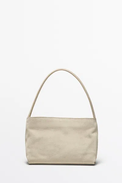 Massimo Dutti Split Suede Leather Shoulder Bag In Ecru