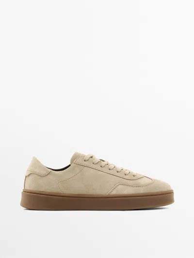 Massimo Dutti Split Suede Leather Trainers In Brown