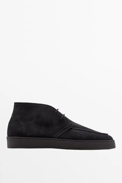 Massimo Dutti Split Suede Moc Toe Ankle Shoe In Blue