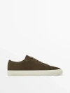 Massimo Dutti Split Suede Trainers In Mink
