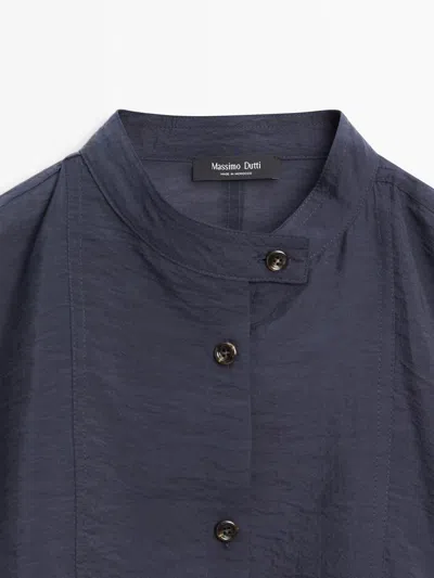 Massimo Dutti Stand Collar Bomber Jacket With Button Details In Blue