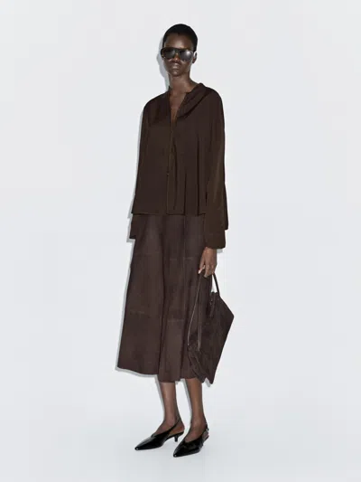 Massimo Dutti Stand Collar Shirt With Front Seam In Brown