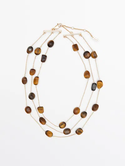 Massimo Dutti Tigers Eye Stone Necklace In Brown