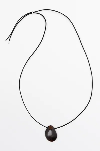 Massimo Dutti Stone Pendant Necklace In Mole Brown