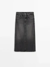 Massimo Dutti Straight Denim Skirt In Grey
