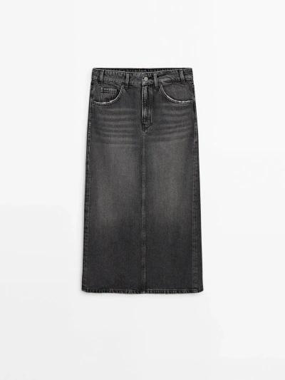 Massimo Dutti Straight Denim Skirt In Grey