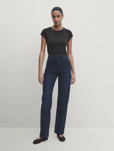 Massimo Dutti Straight-fit-jeans Mit Hohem Bund In Dunkelblau