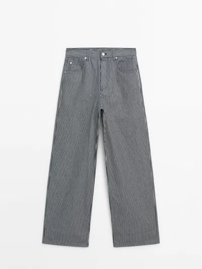Massimo Dutti Straight Fit High-waist Striped Jeans In Indigo