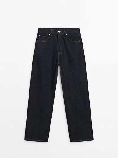 Massimo Dutti Straight-fit-jeans Mit Hohem Bund In Black