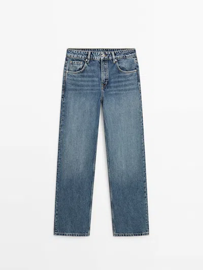 Massimo Dutti Straight Fit Low-rise Jeans In Medium Blue