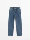Massimo Dutti Straight Fit Low-rise Jeans In Medium Blue