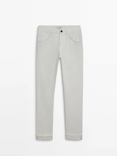 Massimo Dutti Straight-fit Selvedge Jeans In Cream