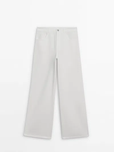 Massimo Dutti Straight-leg Flowing Trousers In Cream