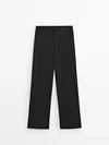 Massimo Dutti Straight-fit Technical Trousers In Schwarz