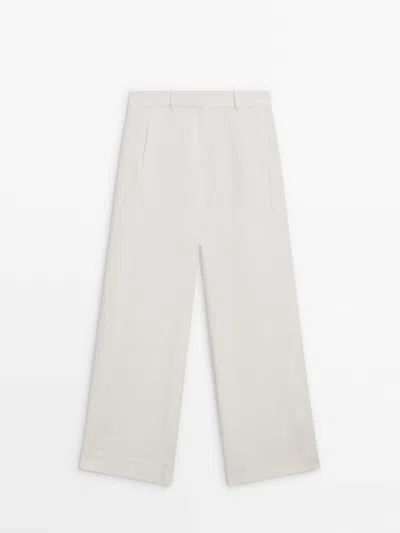 Massimo Dutti Straight-leg Linen Suit Trousers In White
