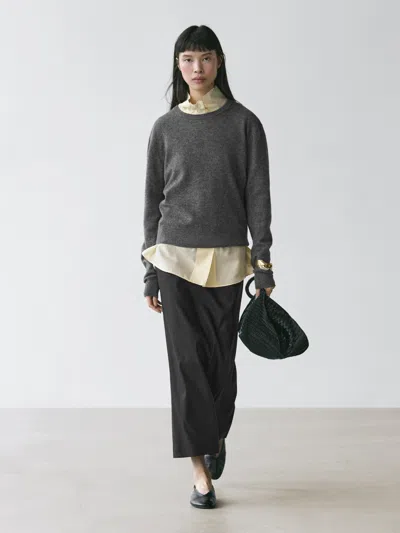 Massimo Dutti Straight Linen Blend Midi Skirt In Gray