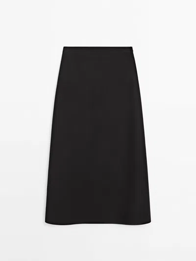 Massimo Dutti Straight Linen Blend Skirt In Black