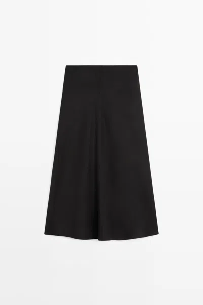 Massimo Dutti Straight Linen Midi Skirt In Black