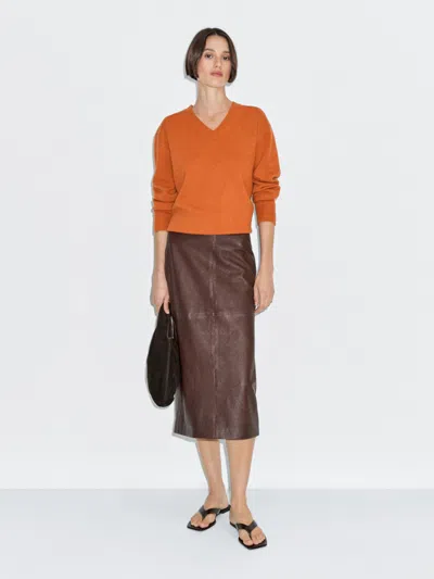 Massimo Dutti Straight Nappa Leather Midi Skirt In Brown