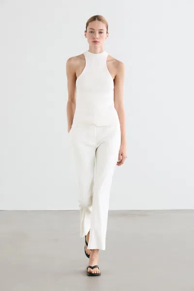 Massimo Dutti Pantalon Droit En Lin In White
