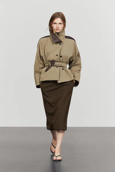 Massimo Dutti Straight Wool Blend Midi Skirt In Brown