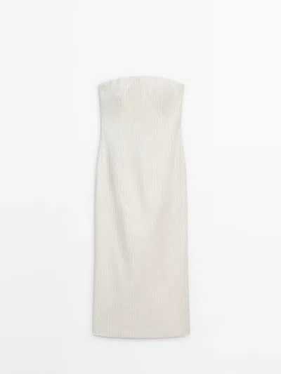 Massimo Dutti Strapless Pinstripe Dress In Cream