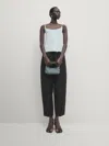 Massimo Dutti Strappy 100% Silk Top In Himmelblau