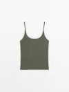 Massimo Dutti Strappy 100% Silk Top In Khaki