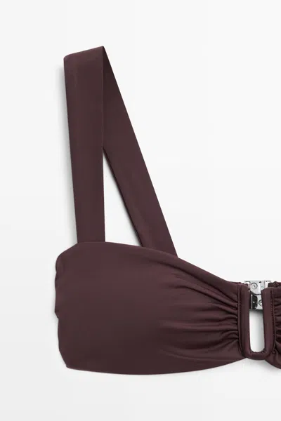 Massimo Dutti Strappy Bikini Top With Gathered Detail In Brown