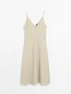 Massimo Dutti Strappy Camisole Dress With Topstitching In Cream