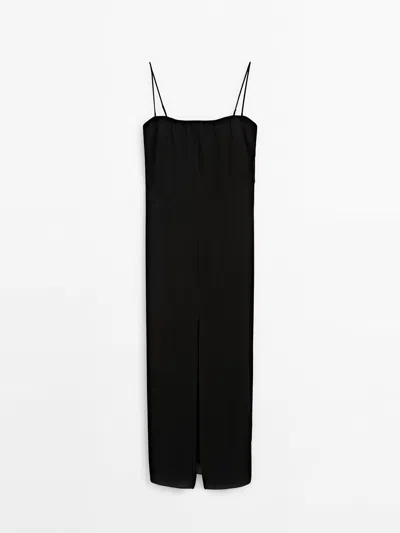 Massimo Dutti Strappy Dress With Slit Detail In Black