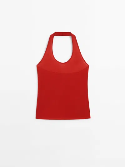 Massimo Dutti Strappy Halterneck Top In Red