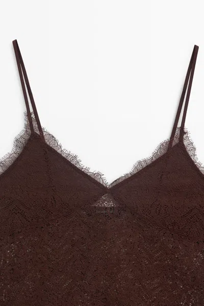 Massimo Dutti Strappy Lace Detail Top In Brown