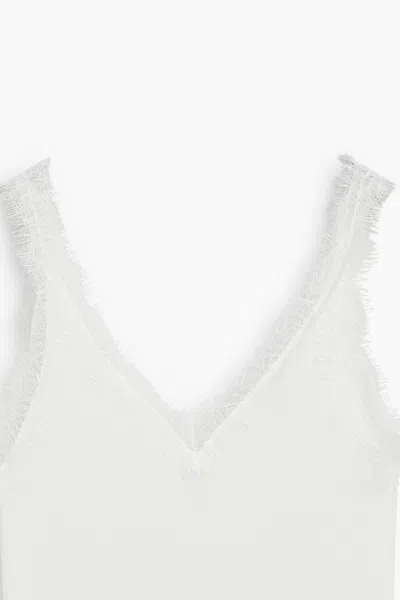 Massimo Dutti Strappy Top With Lace Trim In White