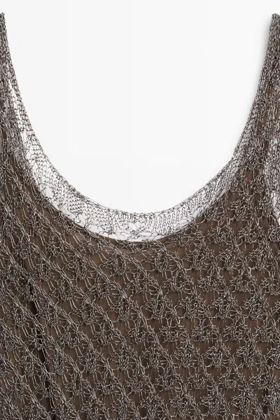 Massimo Dutti Strappy Mesh Top With Metallic Thread In Brown