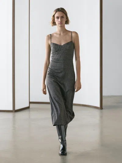 Massimo Dutti Strappy Midi Dress In Gray