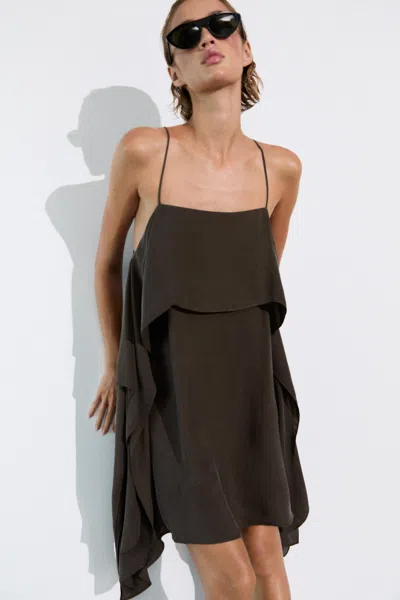 Massimo Dutti Strappy Mini Dress With Ruffle Detail In Black