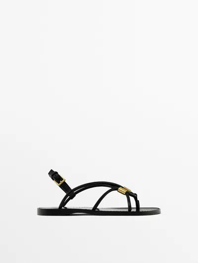 Massimo Dutti Strappy Sandals With Metal Detail In Black